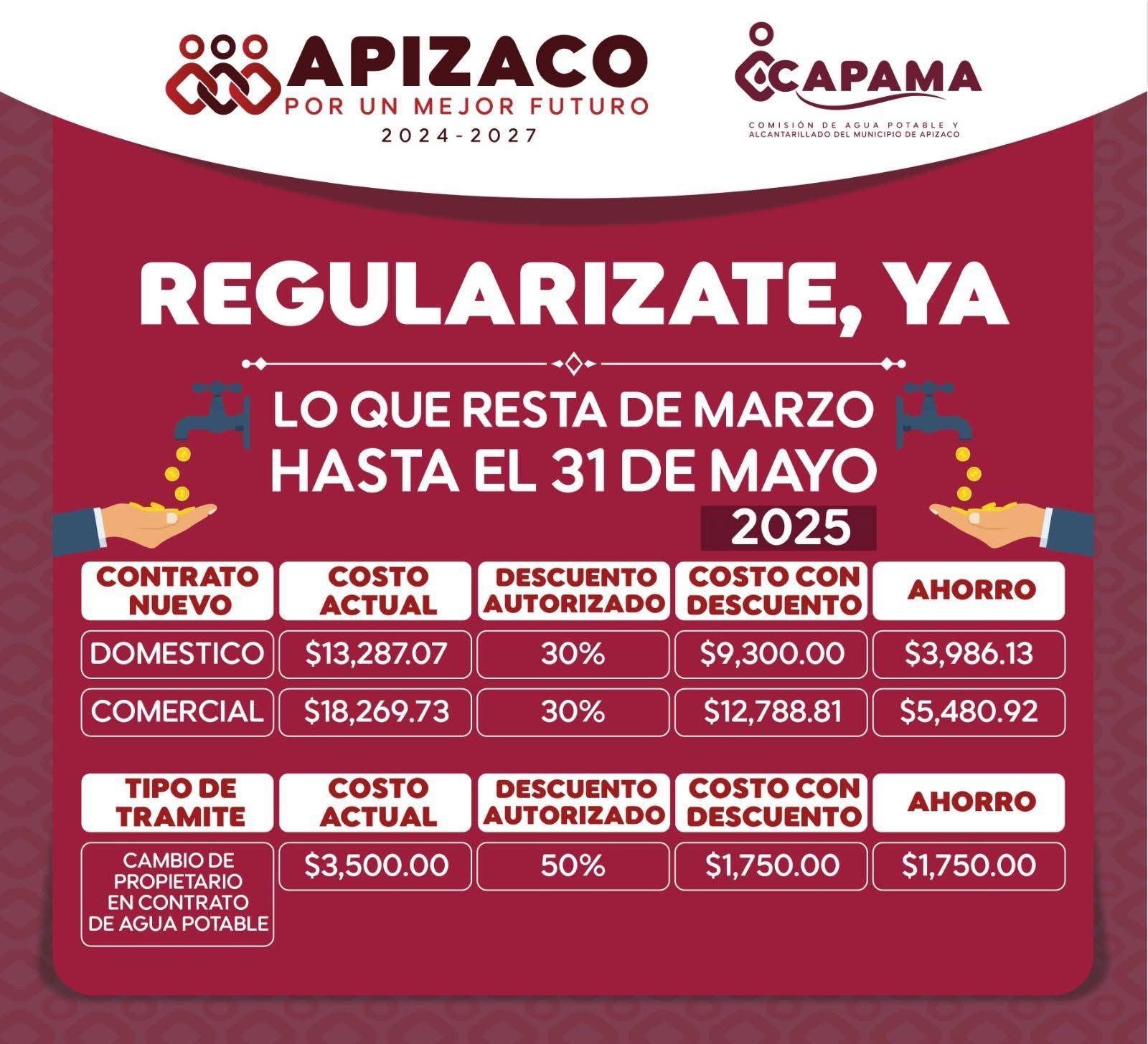 Anuncia Capama programa de descuentos para la ciudadanía 'Regularízate ya'